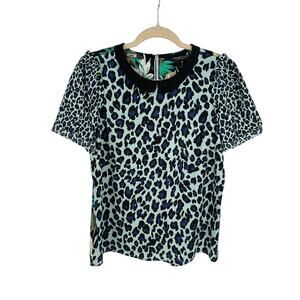 Maison Scotch La Femme Selon Marie Blue Green Leopard Floral Blouse Size 2